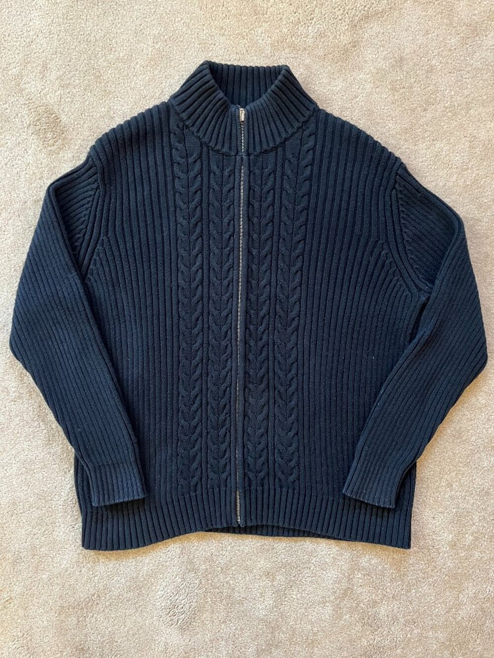 Lands End Men's Black Cable Knit Zip Sweater Size XL Vintage Fisherman Outdoors